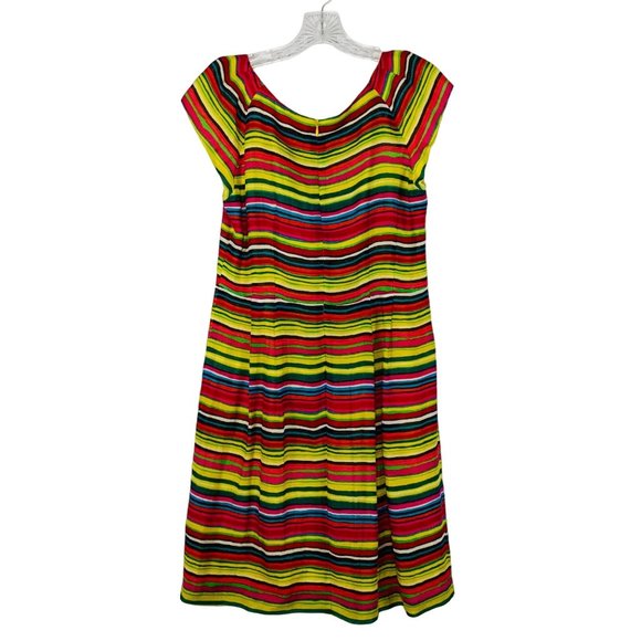 Nanette Lepore Linen Dress Size 8 Vibrant Stripes Beaded Neck Ruffle Accent - Picture 2 of 15